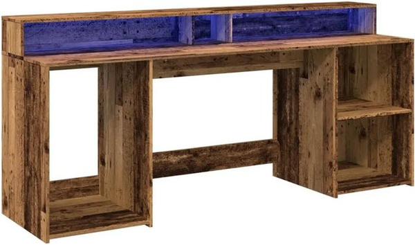 vidaXL Gaming-Schreibtisch in Altholz-Optik mit LED-Beleuchtung, Farbe Braun, B/T/H: 200 x 55 x 91 cm