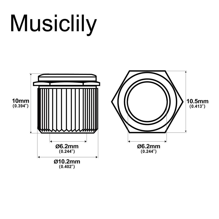 Musiclily Stimmwirbel-Adapter aus massivem Messing für Vintage auf moderne Sechskant-Tuner, Konvertierungsbuchsen 6 mm bis 10 mm, 6er-Set, Gold und Silber - Bild 2