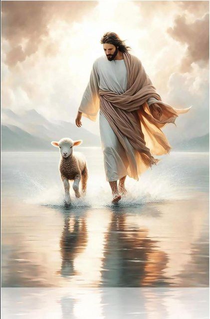 Christliche Leinwand-Wandkunst Jesus und Lamm ungerahmt als HD-Druck für deine Wanddekoration - Bild 1