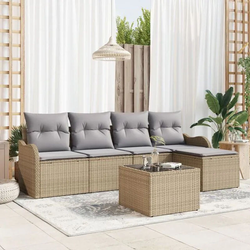 6-teiliges Garten-Sofa-Set mit Kissen aus schwarzem Polyrattan von vidaxl - Bild 1