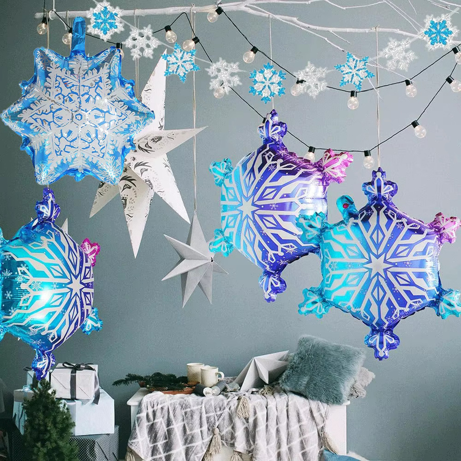 EsenTroye Winter Wunderland Party Dekorationsset mit Schneeflocken und Sternen in Blau und Silber für Kindergeburtstage - Bild 2