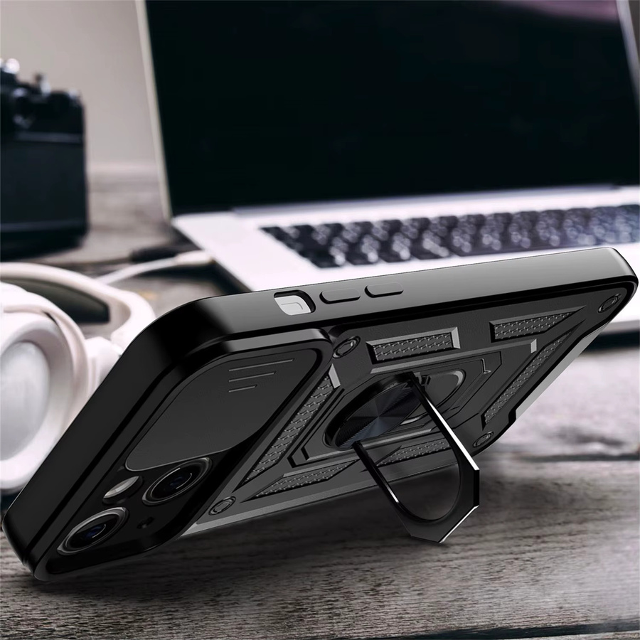 Funda Capa Stoßfeste Rüstungshülle mit Slide-Kameraobjektivschutz für iPhone 13, iPhone 14 und iPhone 15 in Schwarz oder Blau - Bild 5