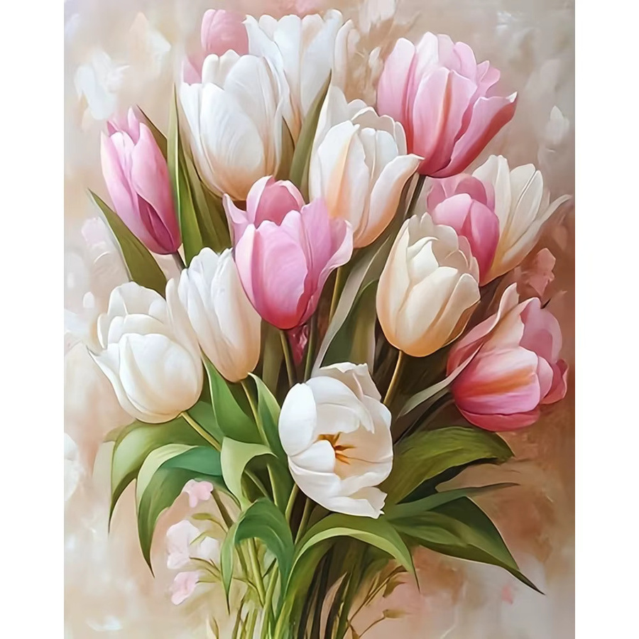 DIY Malen nach Zahlen Set für Erwachsene mit Tulpen Motiv in Mehrfarbig ohne Rahmen - Bild 2