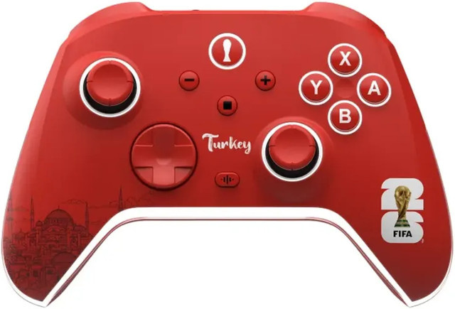 URORA+ Wireless Controller FIFA WC 26 Türkei für Nintendo Switch 1 und 2 in Rot mit Bluetooth und 3,5 mm Klinkenanschluss - Bild 1