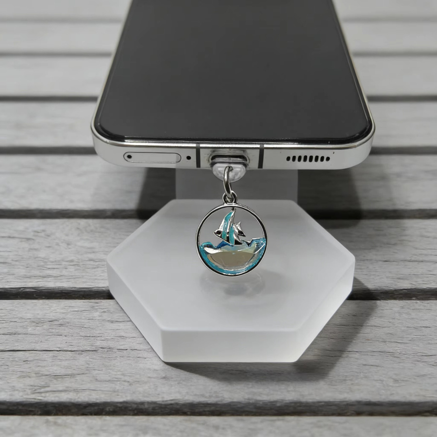 Ocean Wind Angel Fish Telefonstecker mit blauem Wasserwellen-Design für iPhone und USB-C - Bild 3