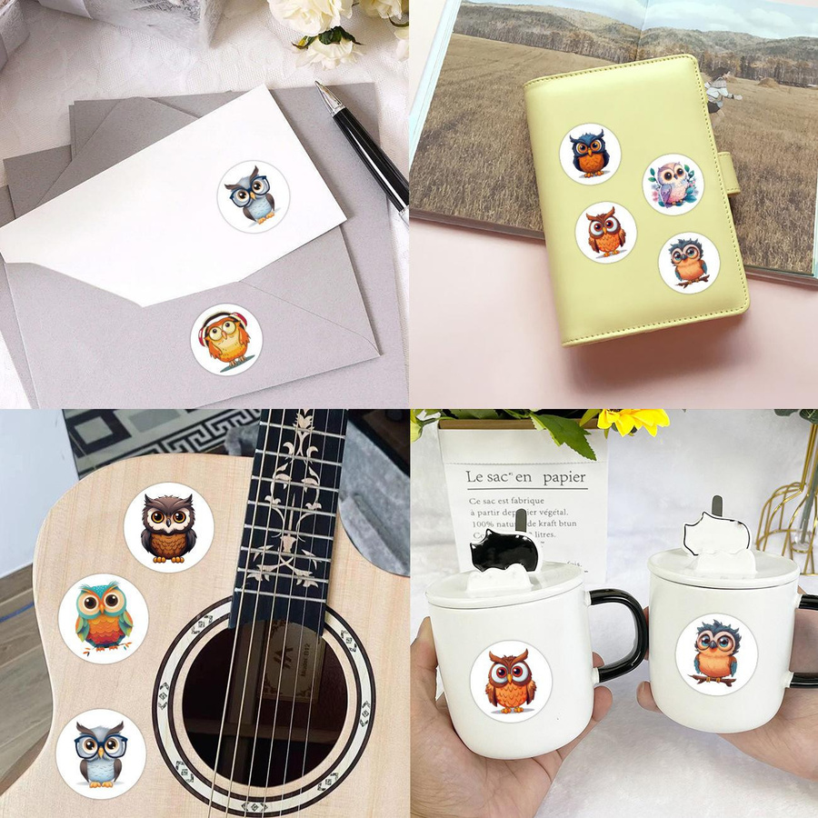 Dekoratives Rollenklebeband mit Cartoon Eulen Motiv in Mehrfarbig für Koffer und Handyhüllen, 500 Aufkleber pro Rolle - Bild 2