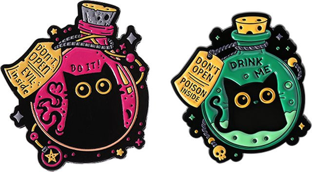 XioMara Brosche, Schwarze Katze, Emaille, Bunt, Unisex - Bild 1
