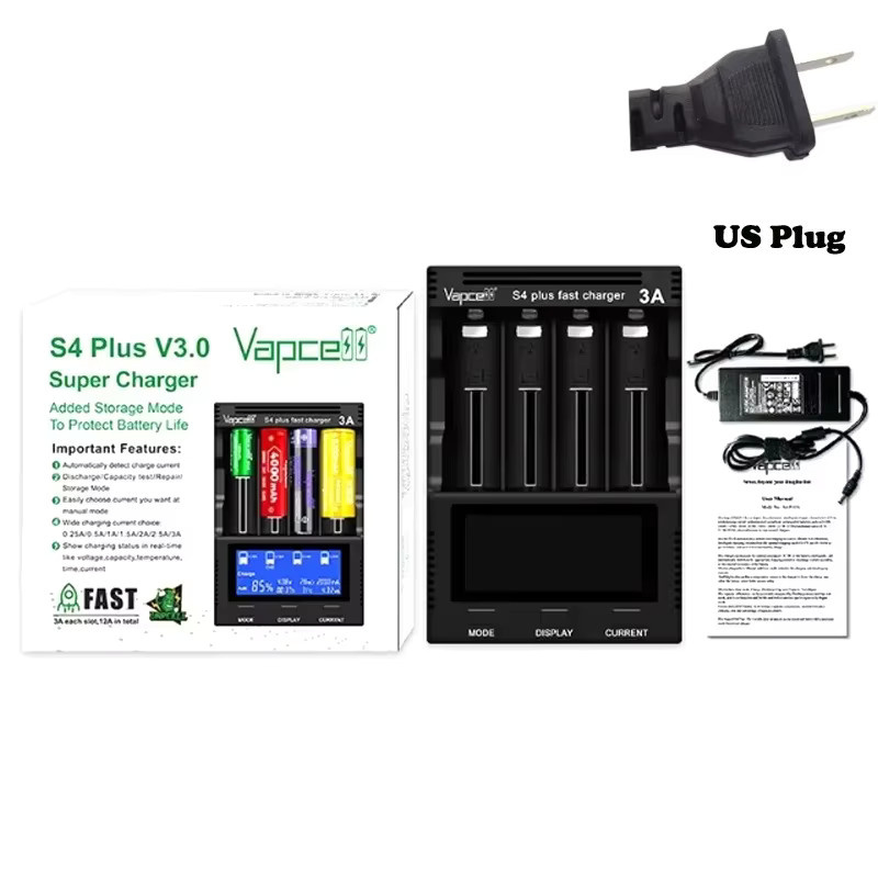 Vapcell S4 Plus V3.0 Intelligentes 4-Slot Schnellladegerät 3A mit Speichermodus in Schwarz - Bild 7