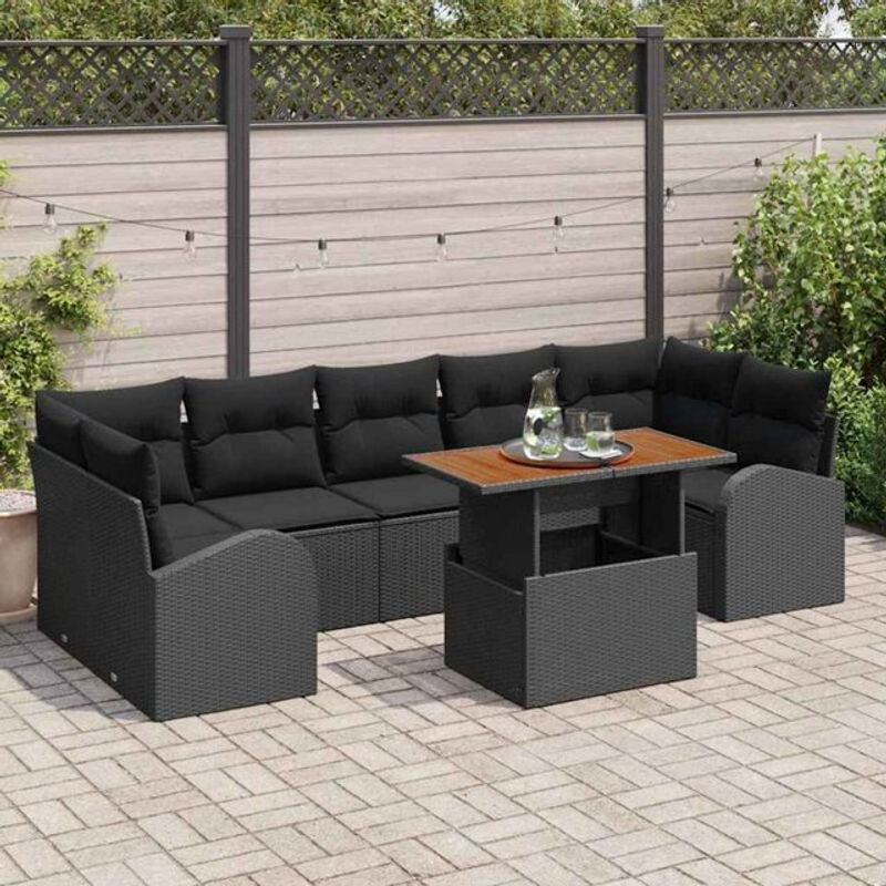 Vidaxl Garten-Sofa-Set aus Poly-Rattan mit Speicherfunktion, 8-teilig, Schwarz - Bild 1