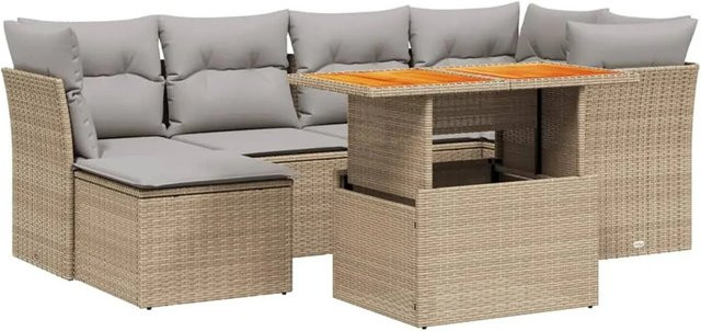 vidaXL 7-tlg Garten-Sofagarnitur aus Poly Rattan mit Kissen in Beige - Bild 1