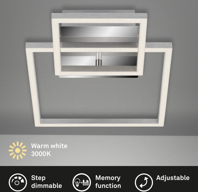 Briloner LED-Decken- und Wandleuchte eckig in Chrom und Alu, dimmbar, warmweiß - Bild 1