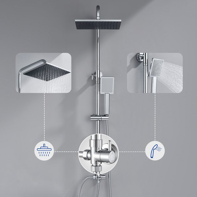 CECIPA max Duschsäule verchromt mit 25 cm Kopfbrause und verstellbarer Duschstange, Höhe: 72–110 cm - Bild 1
