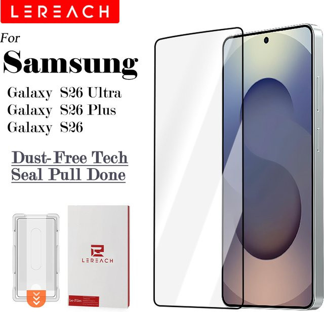 Lereach Gehärtetes Glas Displayschutzfolie für Samsung Galaxy S26 Ultra, S26+ und S26 Plus inklusive Positionierungsbox, transparent - Bild 1