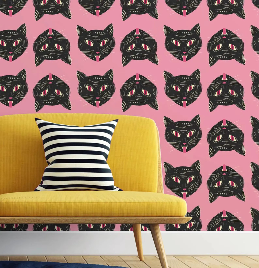 Selbstklebende Pixel&Wall Tapete mit schwarzem Katzen-Motiv im Tattoo-Stil für dein Zuhause oder Büro - Bild 5