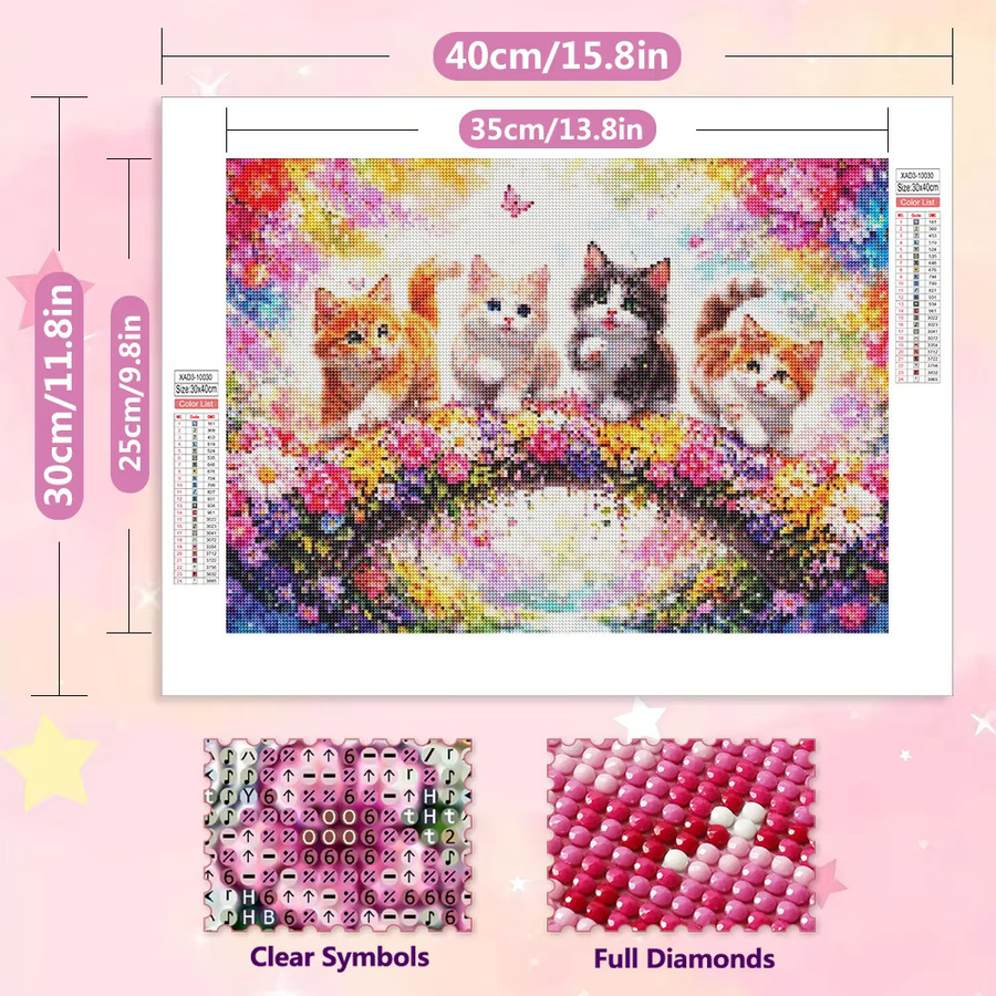 EverShine DIY 5D-Diamantgemälde Kätzchen und Blumen als Mosaik-Strassbild in Multicolour, B/H: 30 x 30 cm - Bild 2