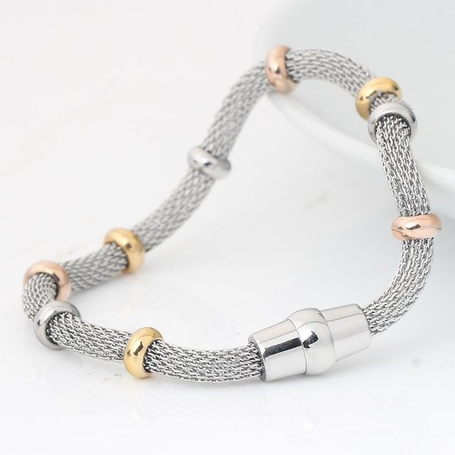 Wucifang Jewelry Armband, Titanstahl-Mesh, Perle, Weiß, Damen - Bild 1