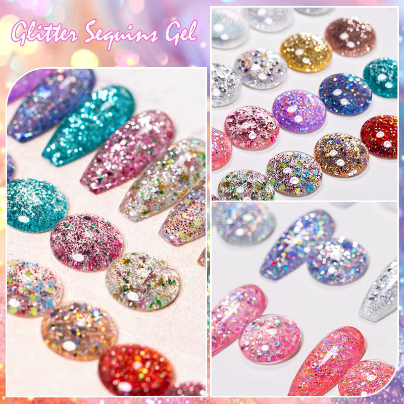 MEET ACROSS 3-teiliges Glitzer-Pailletten-Gel-Nagellack-Set, Schimmernd - Bild 3