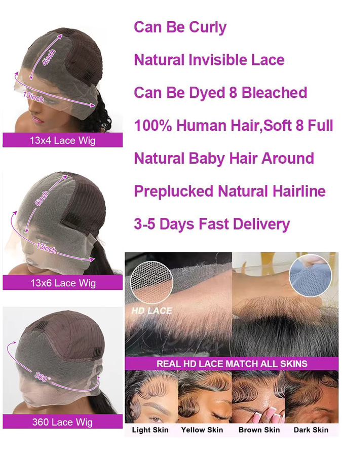 HJ WEAVE BEAUTY Lace Front Echthaar-Perücke, Body Wave, 250% Dichte - Bild 6