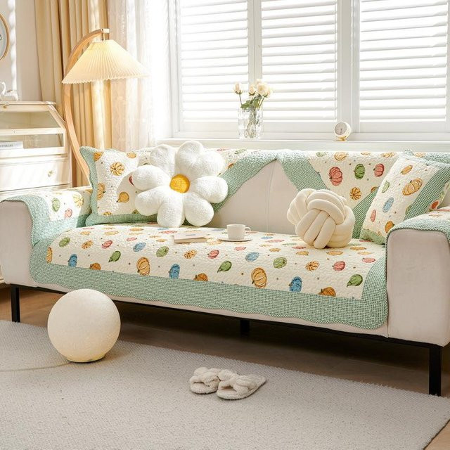 Rutschfester Sofabezug aus Baumwolle mit floralem Druck, universelle Couchmatte für das Wohnzimmer, Mehrfarbig, Breite: 70 cm, Breite: 70 cm - Bild 1