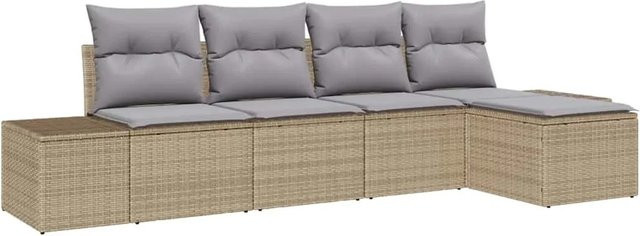 vidaXL 5-teiliges Garten-Sofa-Set aus Polyrattan in Beige mit Kissen und Ottoman für Garten, Balkon und Terrasse - Bild 1