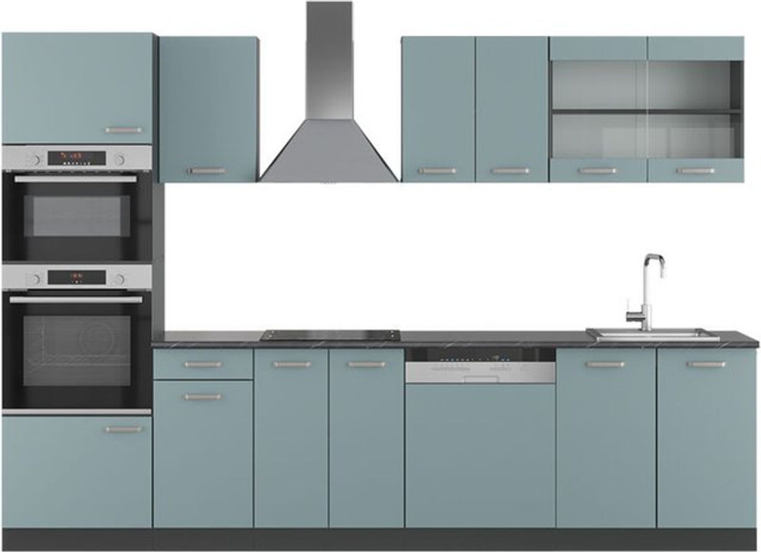 Vicco Küchenzeile R-Line Modern in Blau-Grau und Anthrazit mit Hochschrank, Breite: 300 cm - Bild 1