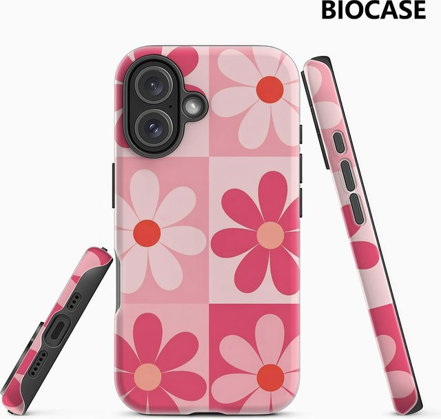 Pink Daisy Grid Handyhülle für Apple iPhone 12 bis iPhone 17 Pro Max Plus mit doppelschichtiger Rückseite in Pink - Bild 1