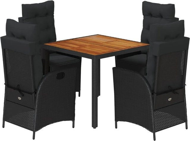 vidaXL Gartenmöbel-Set aus Akazienholz mit Kissen, Schwarz - Bild 1