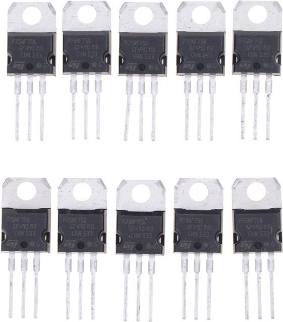 ESHYLALA 10er Set P75NF75 Transistoren im TO-220 Gehäuse, Farbe: Schwarz - Bild 1
