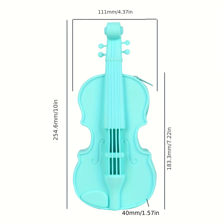Kreatives Silikon Stiftetui in Form einer Violine, grünes flaches Federmäppchen mit Reißverschluss für Kinder - Bild 2