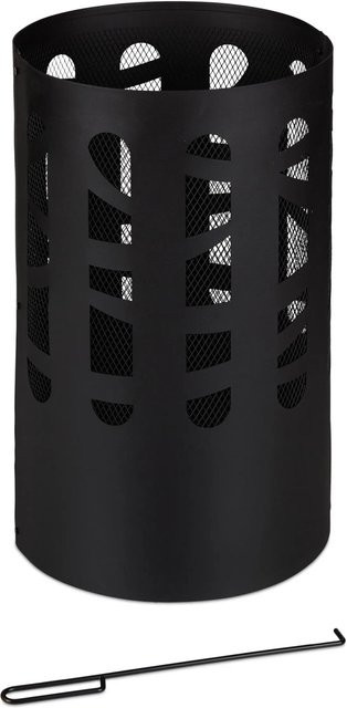 Relaxdays Feuertonne aus Stahl in Schwarz mit Funkenschutz und Schürhaken, Durchmesser: 60 cm, Höhe: 37 cm - Bild 1