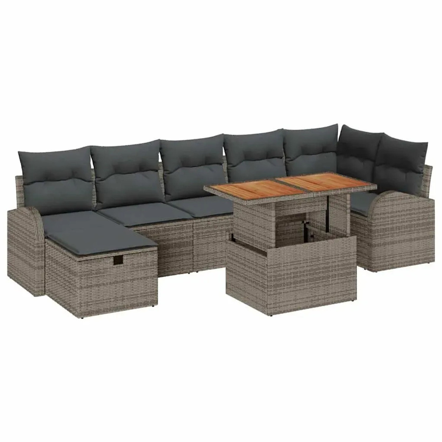 vidaXL Garten-Sofa-Set aus Polyrattan in Grau, 8-teiliges L-Shape Lounge-Set mit Polsterung und Kissen für Terrasse und Garten - Bild 2