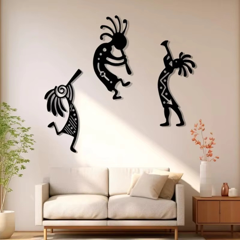 Metall-Wandkunst Indianer-Flötenspieler von CIFBUY in Schwarz, B: 40 cm, H: 60 cm - Bild 2