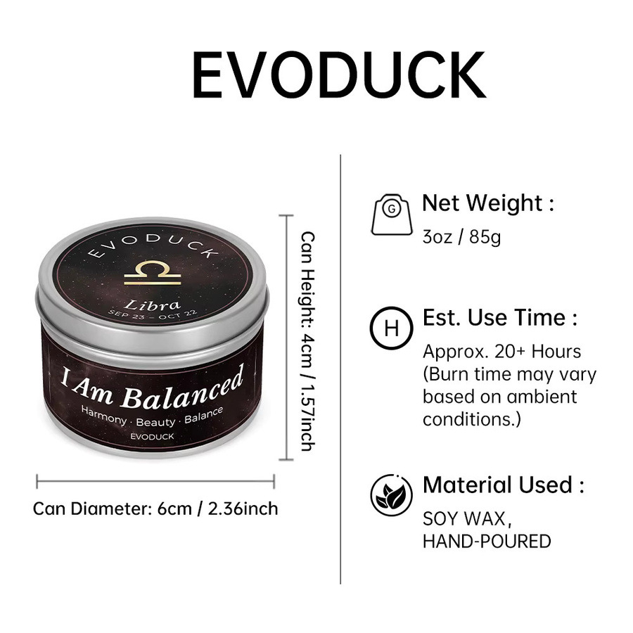EVODUCK Astrologie Duftkerze Waage Rose Amber Aromatherapie-Kerze in Metalldose, 85 g - Bild 3