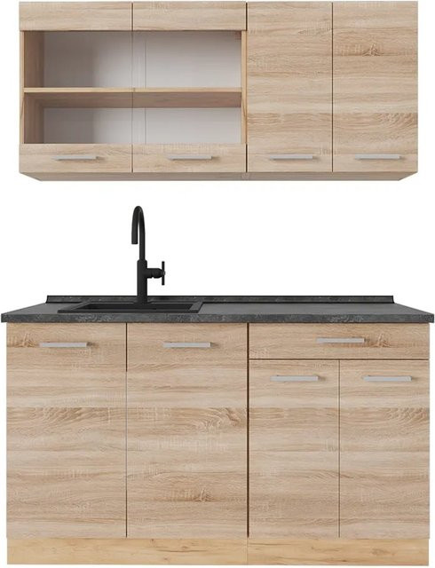 Vicco R-Line Single Küche Sonoma Eiche und Anthrazit, Breite: 140 cm - Bild 1