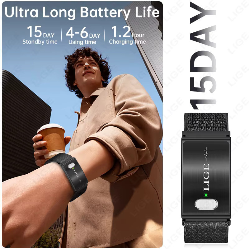 LIGE Smartwatch mit EKG, PPG und HRV zur Gesundheitsüberwachung in Schwarz - Bild 6