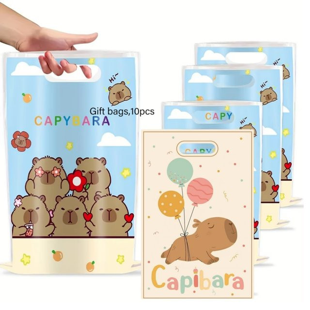 Niedliche Capybara Geschenktüten aus Kunststoff in Mehrfarbig für Geburtstagsparty und Babyparty als Süßigkeiten- und Keksbeutel - Bild 1