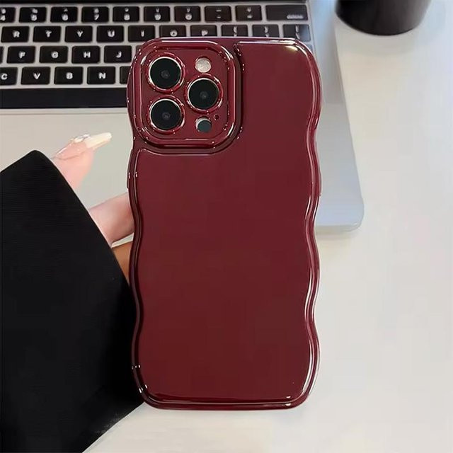 ASONPAI Handyhülle aus weichem Silikon mit welligem Rand in Weinrot für iPhone 17 16 Pro Max 15 14 11 und Air - Bild 1