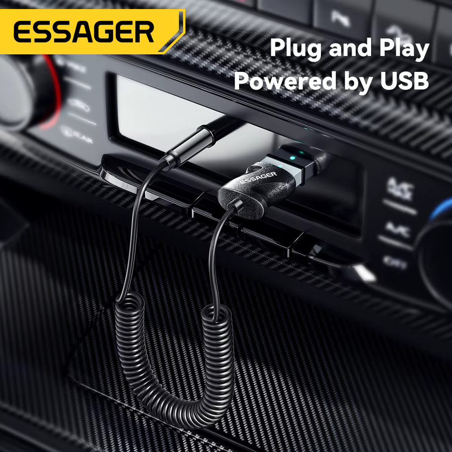 Essager Bluetooth 5.0 Aux-Adapter in Schwarz: Kabelloser Bluetooth-Empfänger für das Auto mit USB auf 3,5-mm-Klinkenstecker, Audio-Streaming und Freisprecheinrichtung mit Mikrofon - Bild 2
