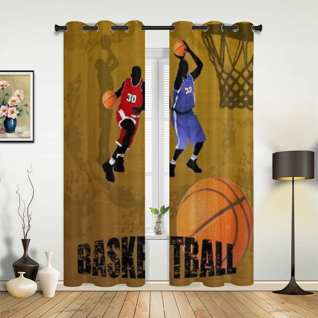 Binchi Outdoor Equipment Moderne Fenstervorhänge Action Players Basketballteam Orange B: 135 cm, H: 135 cm - Bild 1