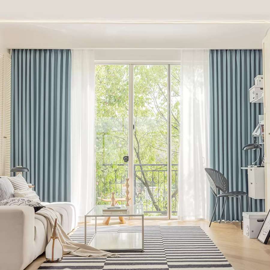 CENTURyMiG Verdunkelungsvorhänge aus Baumwollleinenimitat in Blau mit Eisenringen - Bild 2