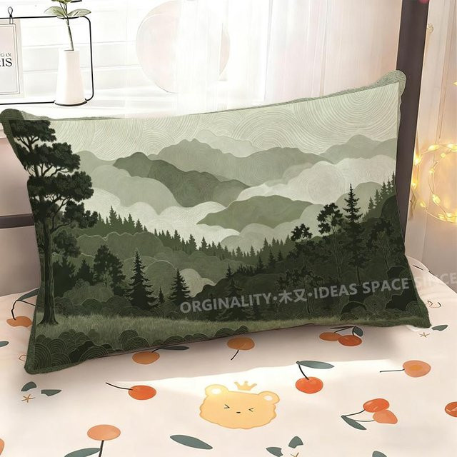 JMG Clothing Kissenbezug Nebelige Berglandschaft, Rechteckig, Grau/Grün, B/H: 50 x 30 cm - Bild 1