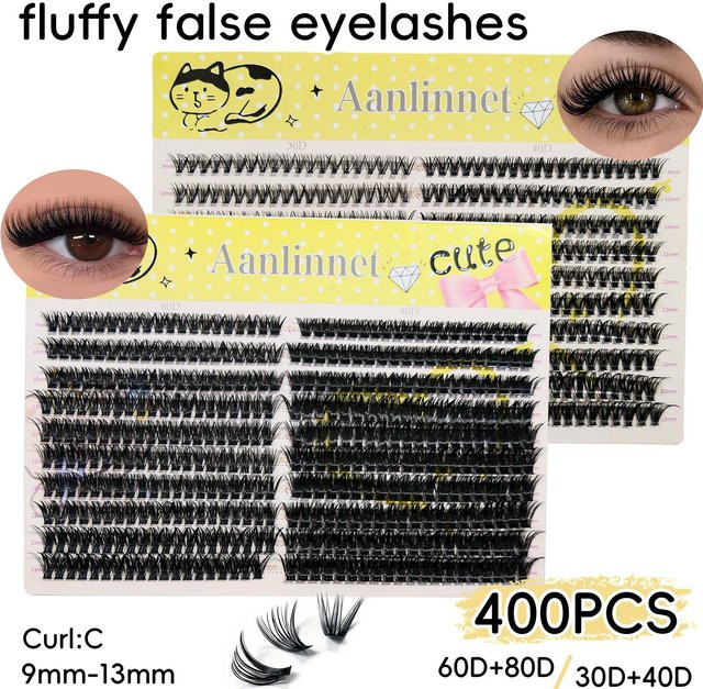 zhonghuirong 3D-Falsche Wimpern, 400 Cluster, Unisex - Bild 1