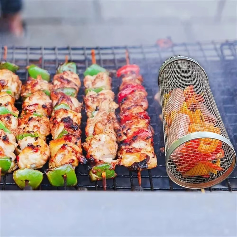 BBQ Grillkorb aus Edelstahl in Silber für Camping und Outdoor-Grillen, zylindrisches Mesh Grill Rack, Durchmesser: 20,0 cm, Höhe: 9,0 cm - Bild 4