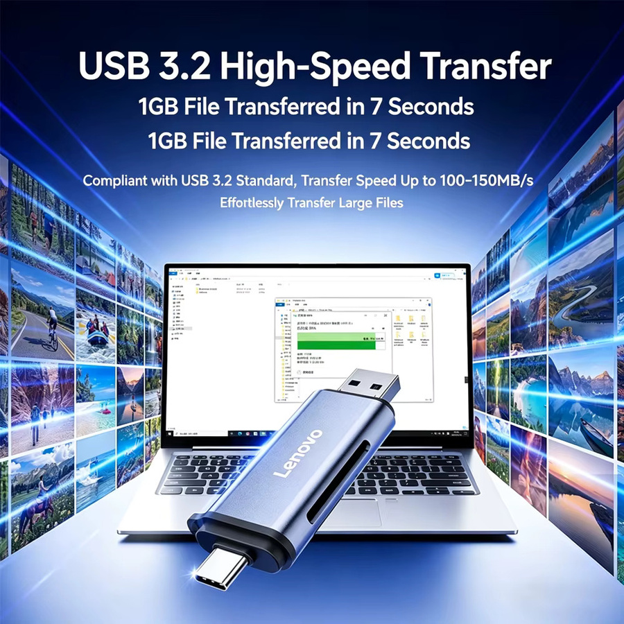 Lenovo 4-in-1 USB 3.0 und USB-C Kartenleser-Adapter für SD- und Micro SD TF-Karten für PC, Laptop und Smartphone - Bild 4