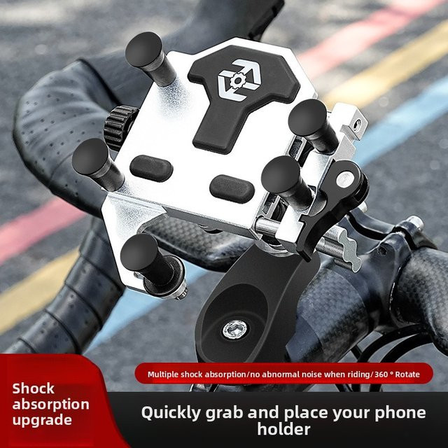 Stoßdämpfende Motorrad-Handyhalterung aus Aluminiumlegierung in Schwarz mit 360 Grad Drehung für E-Bike, Roller und GPS-Navigation - Bild 1