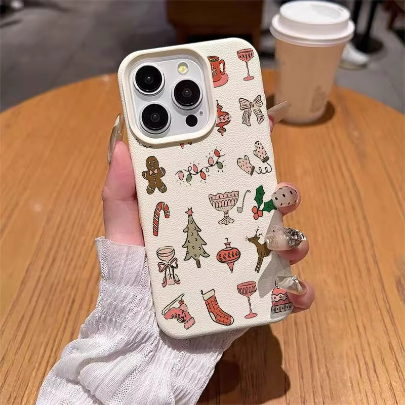 Anti-Drop Schutzhülle aus TPU mit Cartoon-Weihnachtsmuster für Apple iPhone 17, 16, 15, 14, 13, 12, 11 und Air Pro Max Serie in Beige und Multicolour - Bild 3