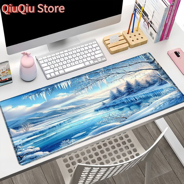 Potdemiel Mauspad XXL Schneeszene Blau – Große Gaming-Schreibtischunterlage aus Gummi für PC und Büro - Bild 1
