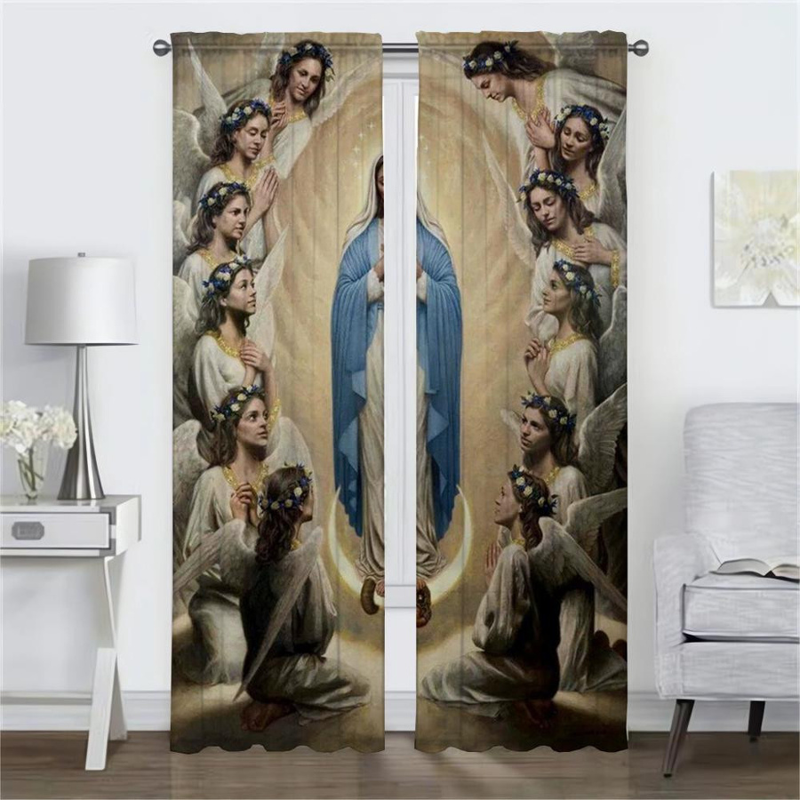 2er-Set Verdunkelungsvorhänge Jungfrau Maria mit Grafikdesign, Mehrfarbig, B: 60 cm, H: 90 cm - Bild 2
