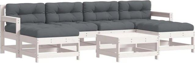 vidaXL 7-tlg Garten-Lounge-Set aus Massivholz mit Kissen in Weiß und Anthrazit - Bild 1