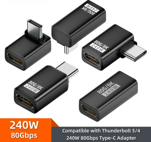 BSN USB4 V2 90-Grad-Typ-C-Winkeladapter in Schwarz mit 80Gbps, Thunderbolt 5/4/3 Kompatibilität und 240W USB-C Anschluss - Bild 1